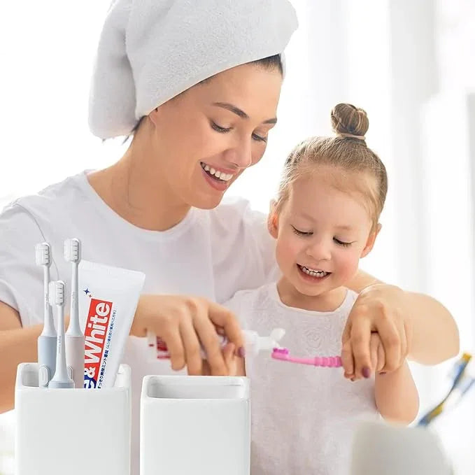 White Ceramic Toothbrush Holder - Square Bathroom Toothbrush Holder, Toothbrush Cup Holder Aesthetic Toothpaste Holder, Modern Family Size Toothbrush Organizer, Bathroom Tumbler Cup - ModernBath