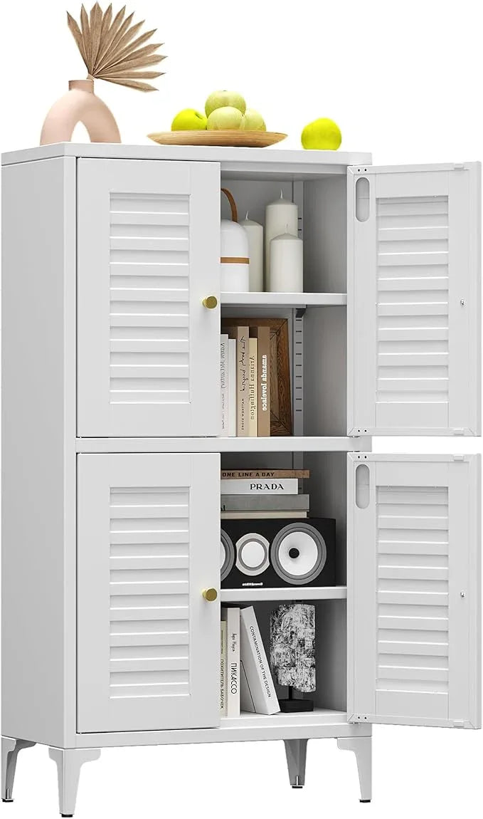 45.87''H Metal Bathroom Floor Storage Cabinet with 4 Doors & Adjustable Shelves, Bathroom Storage Unit, Farmhouse Kitchen Pantry Cabinet,Assembly Required,White - ModernBath