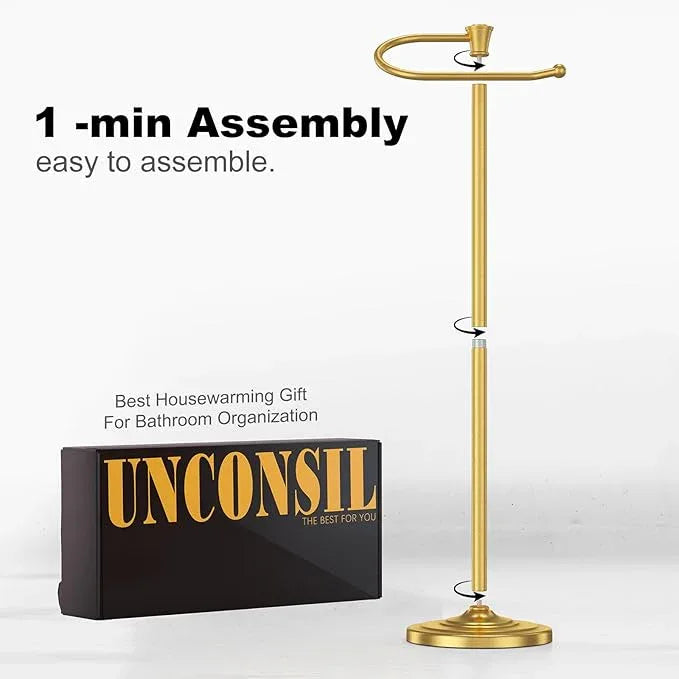 Toilet Paper Holder Free Standing, 25” H Stainless Steel Brass Gold Toilet Paper Stand, Weighted Base Floor Tissue Roll Holder for Bathroom,Toilet Roll Stand - ModernBath