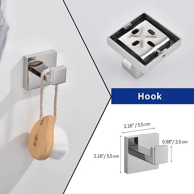 TASTOS 5-Piece Bathroom Hardware Set Wall Mounted Bathroom Accessory Set, Premium Stainless Steel Robe Hook Toilet Paper Holder 24-Inch Towel Bar (Polished) - ModernBath