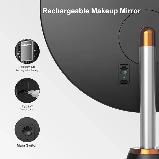 FRANO 10.5" Professional Makeup Mirror with Lights, Rechargeable HD Vanity Mirror, CRI≥98 True-Sunlight, 3 Color Modes & Stepless Dimming, 5000mAh Battery, Ideal Gift for Women - ModernBath