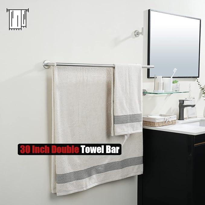 JQK Double Bath Towel Bar, 33 Inch 304 Stainless Steel Thicken 0.8mm Towel Rack for Bathroom, Brushed Finished Wall Mount, 30 Inch Useable Length 2 Pack, TB100L30-BN-P2 - ModernBath