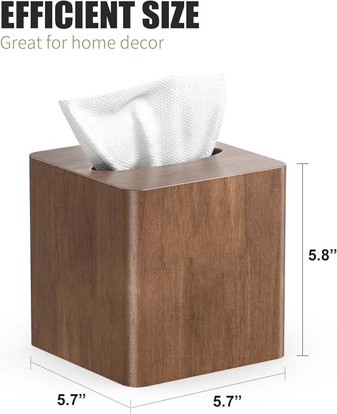 Livelab Tissue Box Cover Square - Oak Wood Tissue Box Holder for Living Room, Dinner Table, Bathroom, Office - Decorative Wooden Cube Facial Tissue Cover for Modern Farmhouse Home Decor | Brown - ModernBath