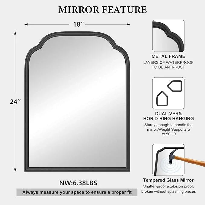 Ferytange 18X24 Inch Black Mirror for Wall with Metal Frame Rectangular Rounded Bathroom Vanity Mirror Anti-Rust, Hangs (Black 18" x 24") - ModernBath