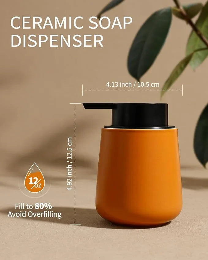 BosilunLife Bathroom Accessories Set 3 pcs - Bathroom Ceramic Foaming Soap Dispenser Set Farmhouse Bathroom Decor, Foam Soap Dispenser and Toothbrush Holder with Tray, Orange - ModernBath