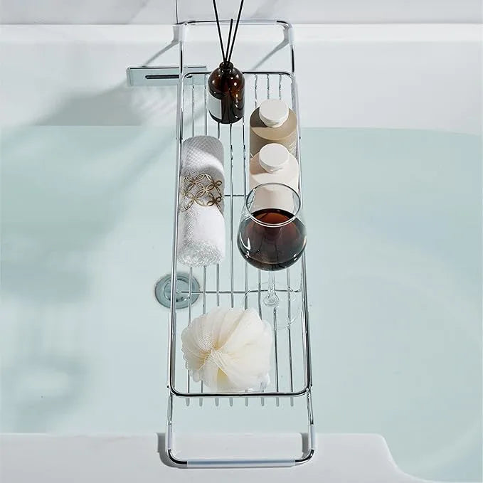 GIYDNEI Stainless Steel Bathtub Caddy Tray, Expandable Bath Tub Table, Adjustable Bathroom Tray, Bath Organizer Tub Shelf,Silver,26.8~35.4in - ModernBath
