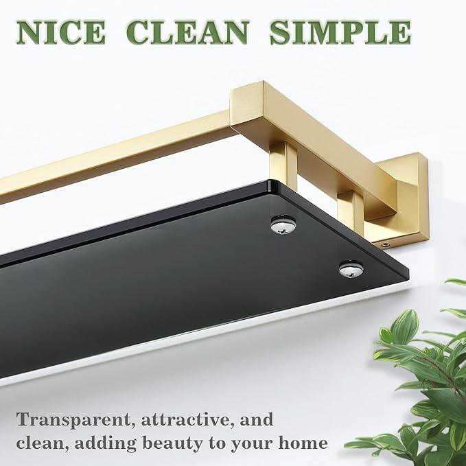 Alise Bathroom Shelves,Gold Glass Shelf for Bathroom, Modern Floating Shelves,20 inch - ModernBath