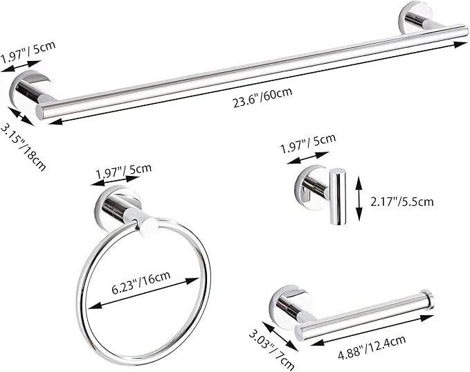 Chrome Bathroom Hardware Set 5 Piece with Towel Racks for Bathroom, SUS304 Stainless Steel Bath Towel Bar Set, 24 Inch Wall Mounted Accessories Kit… - ModernBath