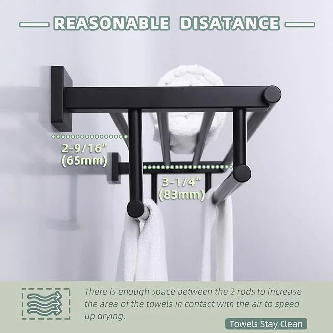 Bathroom Towel Shelf with Bar, Angle Simple Stainless Steel Bath Towel Rack, Double Towel Holder with Shelf, Wall Mount Train Rack Matte Black 23.62 Inches - ModernBath