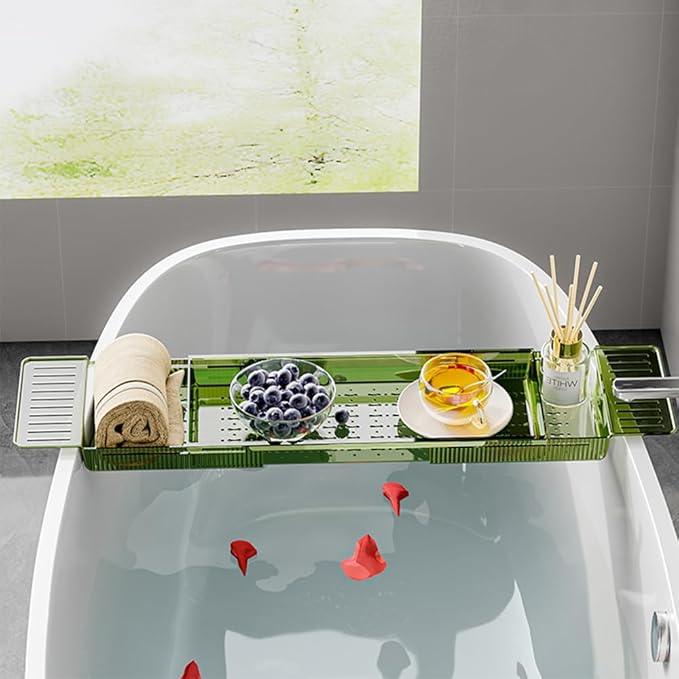Ollimy Bathtub Caddy Tray, Adjustable Bath Tray for Tub, Bath Accessories, Tub Caddy for Bathroom Luxury Spa, Expandable Size Bath Tub Organizer with Anti-Slip mat, Fits Most Tubs - ModernBath