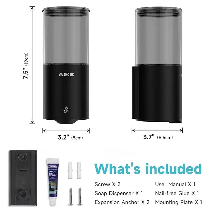 AIKE Automatic Wall Mount Liquid Soap Dispenser for Home and Commercial Bathroom 13.5oz IPX7 Waterproof,Matte Black Stainless Steel - ModernBath