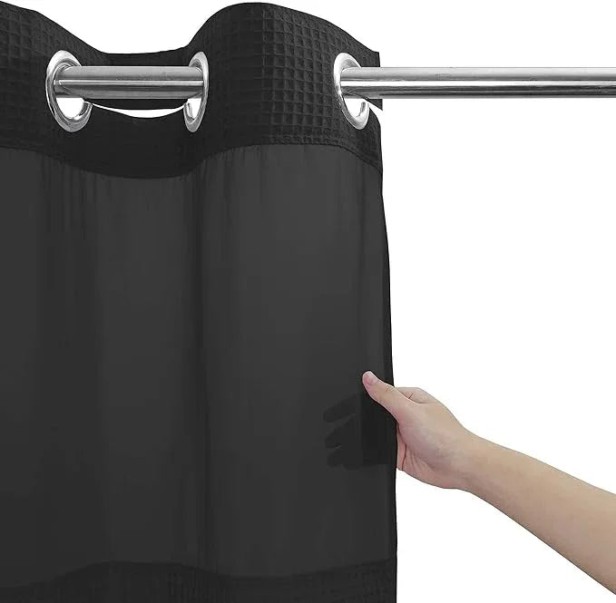 River Dream Black Fabric Shower Curtain Set, Cotton Blend, Waffle Weave, with Snap in Replacement Liner，54 x 80 inches - ModernBath
