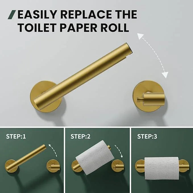 Toilet Paper Holder and Towel Ring Set 2PCS Wall Mount, Brushed Gold Bathroom Hardware Set, Stainless Steel Hand Towel Holder Toilet Paper Roll Holder Set, Bathroom Accessories for Bathroom Kitchen - ModernBath