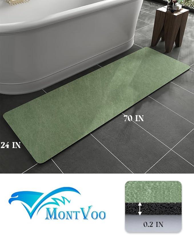MontVoo -Bath Mat Rug-Rubber Backing Non Slip Quick Dry Absorbent Thin Bathroom Rugs Fit Under Door-Faux Suede Surface Bathroom Floor Mats-Shower Rug for in Front of Bathtub Shower Sage Green 24"X70" - ModernBath