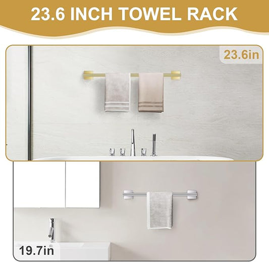 10 Pieces Brushed Gold Towel Bar Set, Double Dase Toilet Paper Holder Bathroom Hardware Set, 23.6 Inch Stainless Steel Towel Rack for Bathroom Wall Mounted