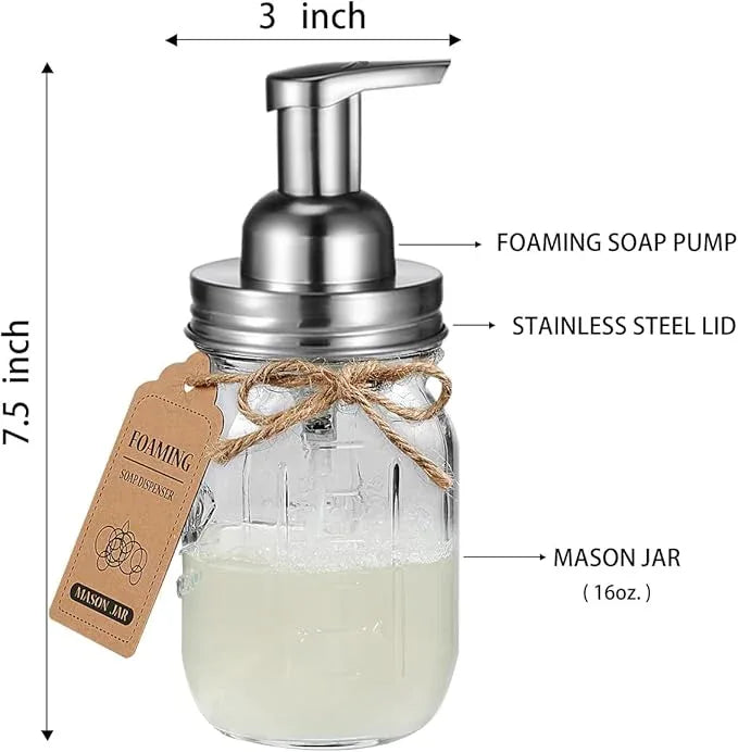 Amolliar Mason Jar Bathroom Accessories Set(4 Pack) - Foaming Soap Dispenser&Qtip Holder &Toothbrush Holder-Rustic Farmhouse Decor Bathroom Organizer Apothecary Jar Country Countertop (Brushed Nickel) - ModernBath