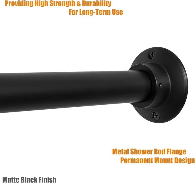 Artiwell 60" Heavy Duty Straight Shower Rod With Shower Rod Flange, Permanent Mount Shower Curtain Rod With Screws Bracket, Never Rust Stainless Steel, Window Curtain and Closet Rod, Matte Black - ModernBath