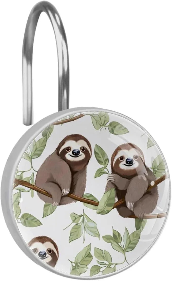 FVQL 12PCS Shower Curtain Hooks Rings for Bathroom Decorative, Animal Sloth Cartoon - ModernBath