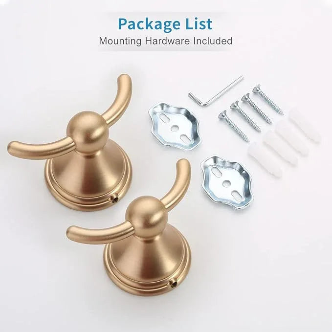 FILTA Bathroom Towel Hooks, Brushed Brass Robe & Towel Hooks for Wall Mounted, Traditional Towel and Robe Hooks for Hanging Towels, Bath Towel Holder for Shower(2 Pack) - ModernBath