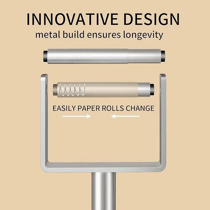 YUMORE Toilet Paper Holder Free Standing, Stainless Steel Toilet Paper Stand, Weighted Base Floor Tissue Roll Holder for Bathroom, Brushed Nickel 200UP - ModernBath