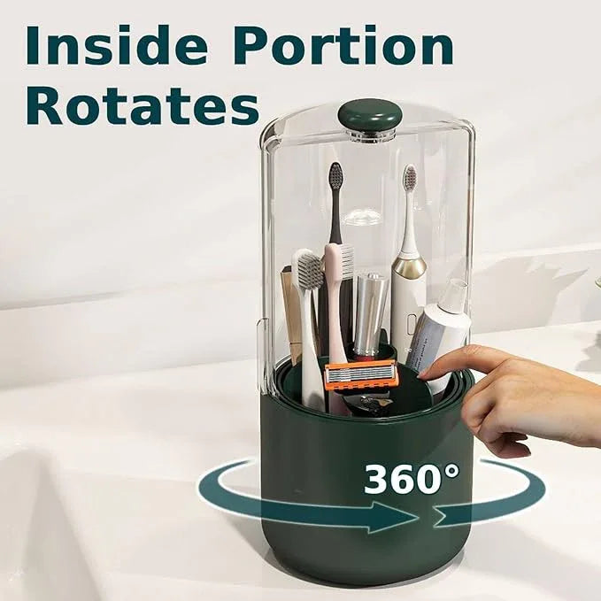 YOOLENS Toothbrush Holder with Cover 360 Rotating 4 Compartments Bathroom Toothpaste Electric Toothbrush Organizer, Dark Green - ModernBath