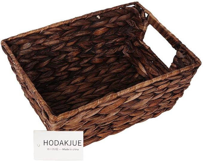 Small Storage Basket, Natural Woven Water Hyacinth Rectangular Organizer Bins with Both-side Handles for Farmhouse, Bathroom, Bedroom. - ModernBath