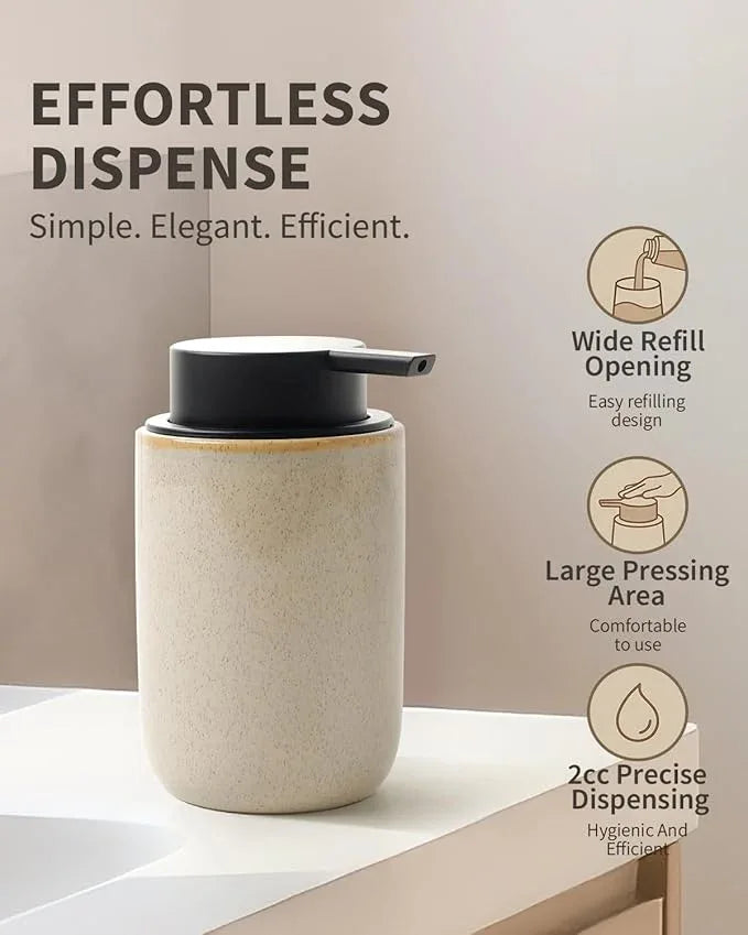 BosilunLife Lotion Pump Dispenser - Hand Soap Dispenser Bathroom Ceramic Dish Liquid Soap Dispenser for Bathroom, Kitchen, Countertop Soap Dispensers (Greige with Speckle, Liquid Pump) - ModernBath