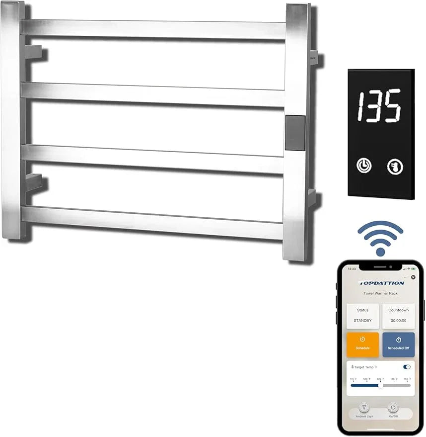 Smart Wireless Electric Towel Warmer | Blade Thin 4 Bar Design | Hardwired & Plug-in | Alexa & Google Home Compatible | Brushed Finish - ModernBath