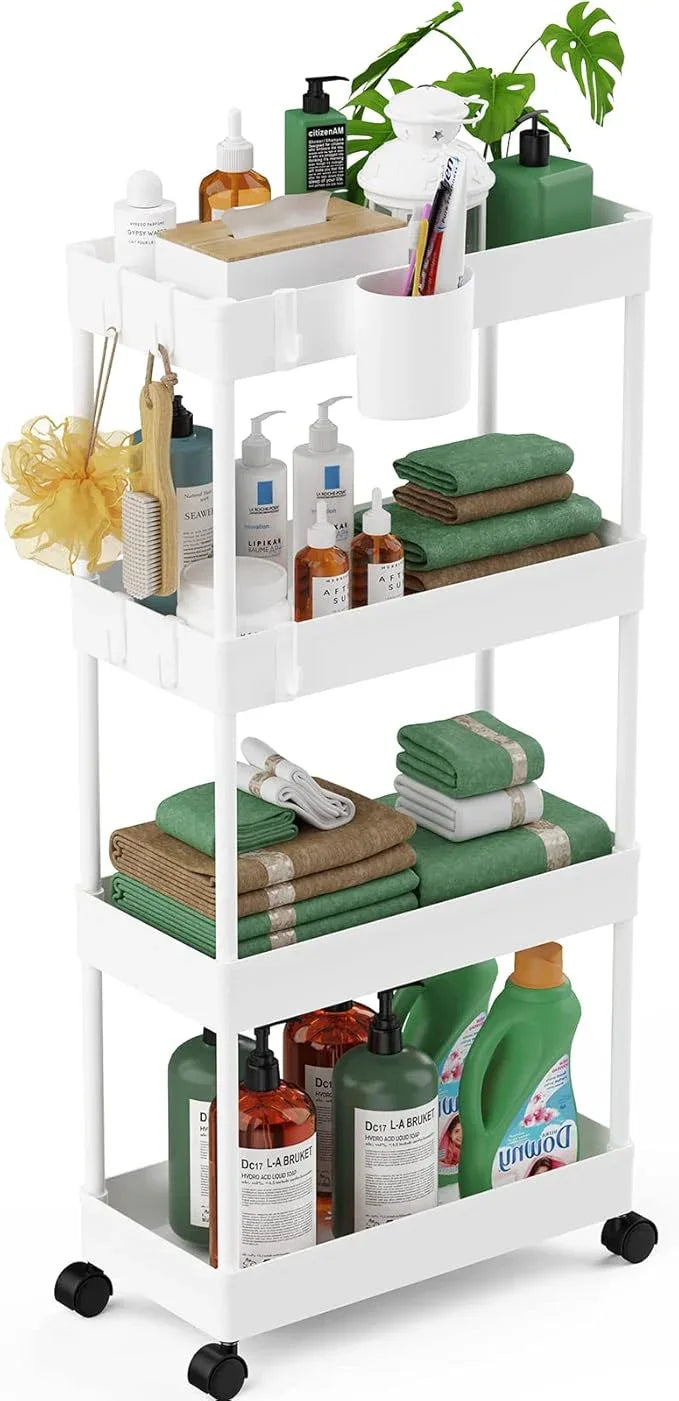 LEHOM Slim Rolling Storage Cart - 4 Tiers Bathroom Organizer Utility Cart Slide Out Storage Shelves Mobile Shelving Unit for Kitchen, Bedroom, Office, Laundry Room, Small Narrow Spaces (7.1" W+White) - ModernBath