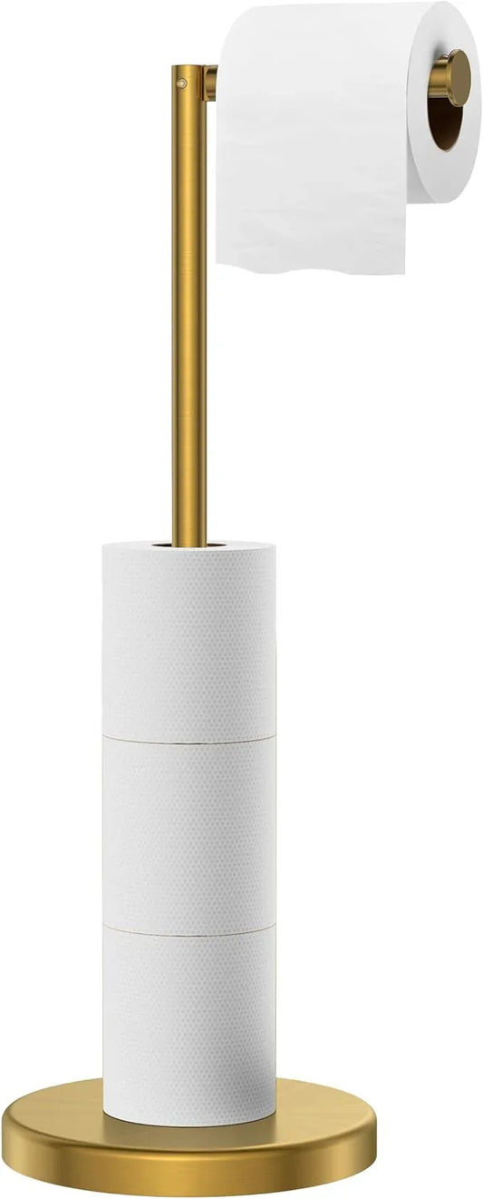 FORIOUS Toilet Paper Holder Stand, Modern Freestanding Tissue Roll Holder for Bathroom, Durable SUS 304 Stainless Steel and Weighted Base Toilet Paper Stand, Storage for 4 Rolls, Brushed Gold - ModernBath