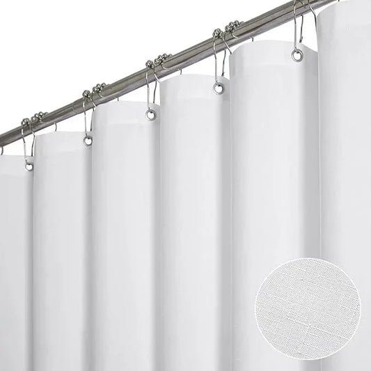 BTTN Fabric Shower Curtain, Linen Textured Heavy Duty Polyester Cloth Shower Curtain Set with Plastic Hooks, White, 54" W x 72" L (Pack of 1) - ModernBath