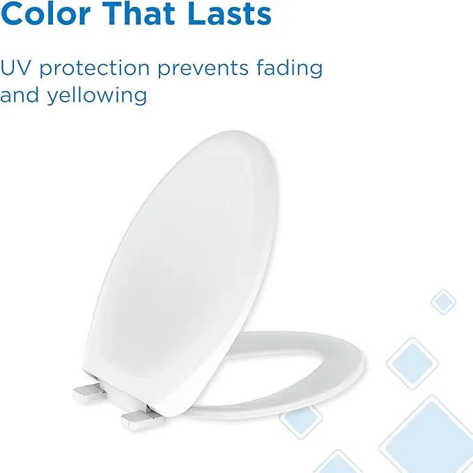 Gerber Elongated Toilet Seat with Cover, Standard Close, Quick & Easy Install, Heavy-Duty Plastic, Adjustable Fit for Standard Elongated Toilets, Durable & Fade-Resistant, White G0099216 - ModernBath
