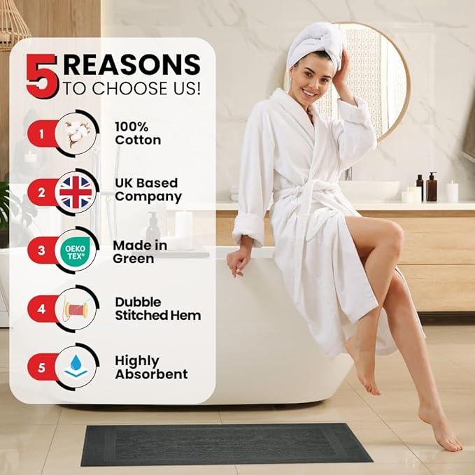 Infinitee Xclusives Premium Cotton Grey Bath Mats –Pack of 2, (34x22 Inches) [Not a Bathroom Rug] Ultra Soft and Super Absorbent Floor Mat, Machine Washable (Shadow Grey, Towel Bath Mats) - ModernBath