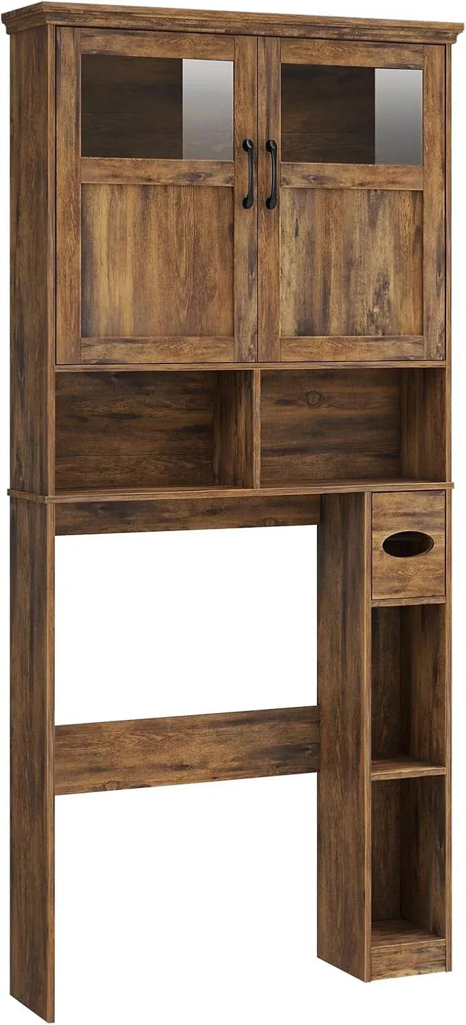 Vabches Over The Toilet Storage Cabinet With Double Doors & Paper Holder Stand, Freestanding Shelf Space Saver With Anti-Tip Design & Adjustable Shelf, Brown - ModernBath