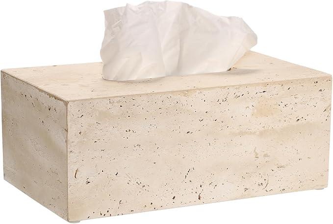 Sumnacon Rectangular Tissue Box Cover Natural Travertine Tissue Cover with Pads,Heavy Duty Stone Tissue Box Holder,Gorgeous Tissue Holder for Toilet Bathroom Kitchen Living Room Table,Light Beige - ModernBath