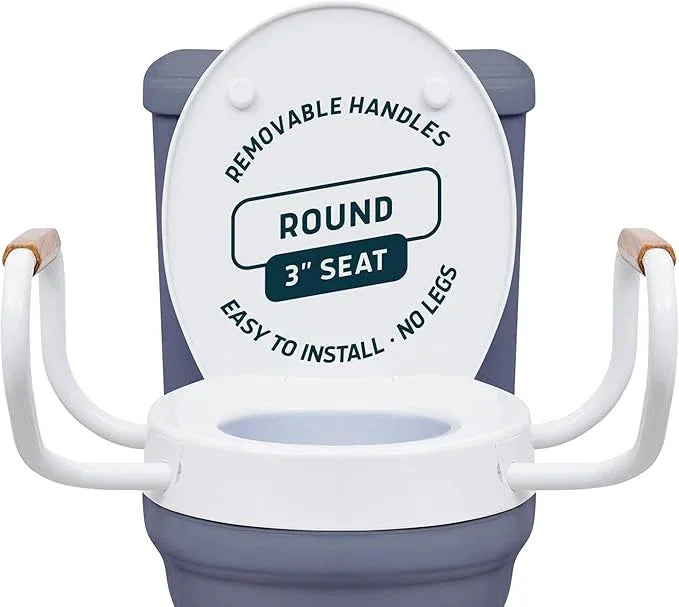 Lunderg Raised Toilet Seat with Handles - Round/Standard - Easy to Install Toilet Seat Risers for Seniors - Adds 3 Inches & Works like the one you’ve always used - Elegant design - No Hospital Vibe - ModernBath