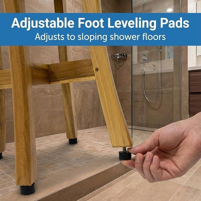 EcoDecors Shoji 12 Inch, 13 inch T, Perfect Height for Shaving Waterproof Teak Wood Shower Bench Stool Seat Chair for Inside Shower Storage Provides Safety, and Storage for Bathroom Accessories - ModernBath