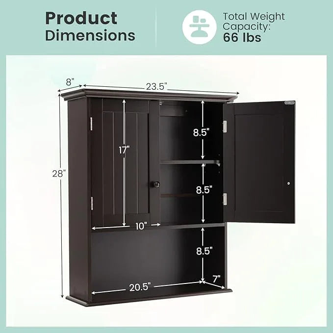 Giantex Medicine Cabinets, Wall Mounted Bathroom Cabinet with Adjustable Shelf, 2-Door, Bathroom Storage Cabinet Over The Toilet, Living Room, Kitchen, Laundry Room, Cupboard (Espresso) - ModernBath