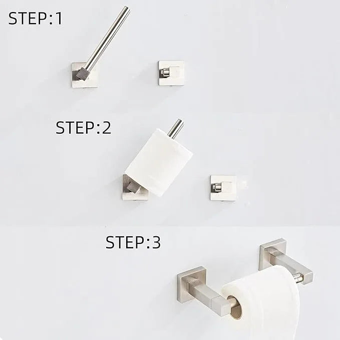 Toilet Paper Holder Wall Mount, Brushed Nickel Bathroom Toilet Paper Holder for SUS 304 Stainless Steel, Double Post Pivoting Square Toilet Paper Roll Holder for Bathroom RV Paper Towels for TP - ModernBath