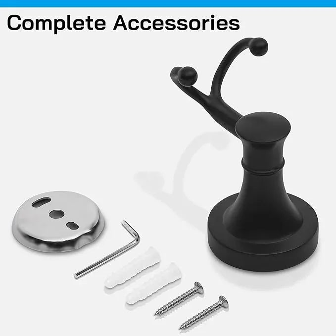 Black Bathroom Towel Hook, Matte Black Bathroom Robe Hook, Heavy Duty Double Towel Hooks Bath Modern Coat Clothes Hook Wall Mounted for Kitchen Washroom - ModernBath