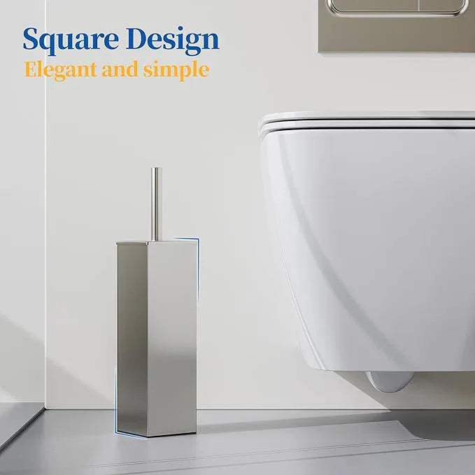RUACQ Toilet Brush and Holder Set,Square Toilet Bowl Brush for Bathroom with 304 Stainless Steel Handle Toilet Cleaner Brush with Durable Scrubbing Bristles,Splash-Proof (Brushed Nickel) - ModernBath