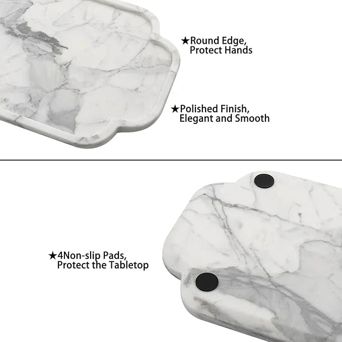 Marmor Real Natural Marble Bathroom Tray for Perfume, Candles, Jewelry Stone Vanity, Bathroom & Kitchen Counter Organizer and Home Decor (Statuario White(15.74 * 7.87 * 0.7)) - ModernBath