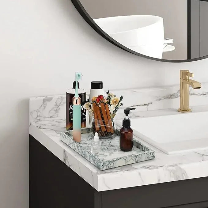 MULWR Marble Bathroom Tray,Pure Natural Vanity Tray,Marble Tray for Kitchen Counter Non-Ceramic/Non-Resin,Stone Trays 12 x 8 inch Cyan Green - ModernBath