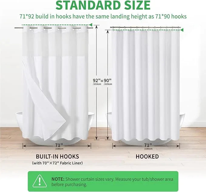 eachope Extra Long No Hooks Needed Linen Textured Shower Curtain with Snap-in Fabric Liner Set,White Hotel Luxury Decor Shower Curtains for Bathroom,Waterproof & Washable,71Wx92H - ModernBath