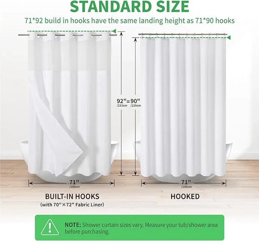 eachope Extra Long No Hooks Needed Linen Textured Shower Curtain with Snap-in Fabric Liner Set,White Hotel Luxury Decor Shower Curtains for Bathroom,Waterproof & Washable,71Wx92H - ModernBath