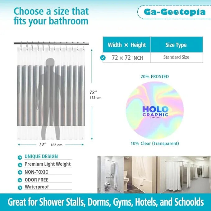 Ga-Geetopia Holographic 3D EVA Shower Curtain Liner Ice Cube, 72x72 Medium Weight Clear Plastic Bathroom Shower Curtain with Rustproof Metal Grommets for Shower Stall, Bathtubs - ModernBath