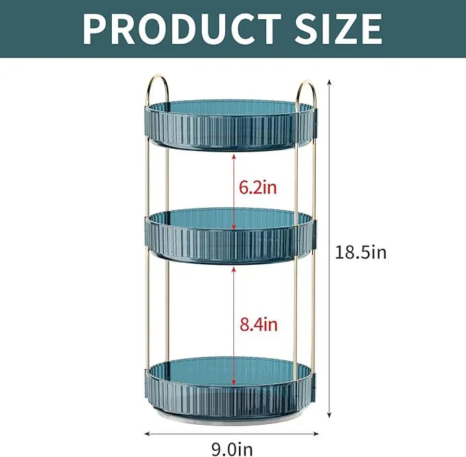 INVSSENE 360° Rotating Makeup Organizer, Bathroom Organizers and Storage Holder Rack, Large Capacity Vanity Shelf Countertop, Fits Cosmetics, Perfume, Skin Care(Blue, 3 Tiers) - ModernBath