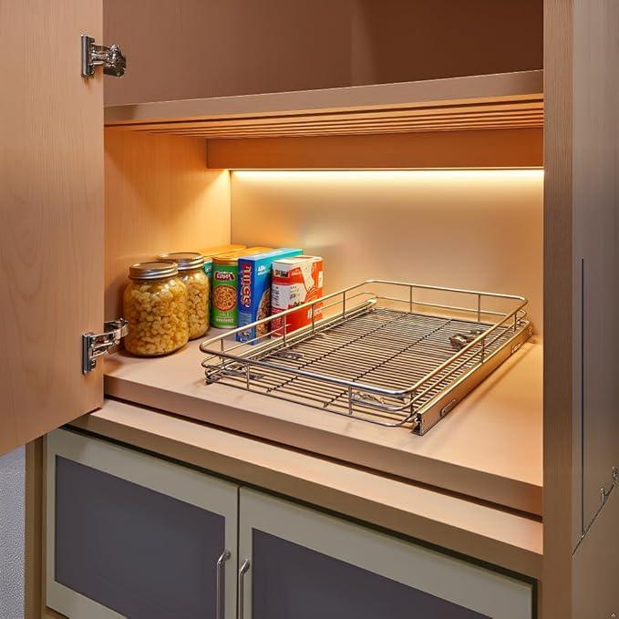 Pull Out Cabinet Organizer (22" W x 21" D), Slide Out Shelves for Kitchen Cabinets, Pull Out Drawers Heavy-Duty Metal Rolling Shelf, Chrome Finish - ModernBath