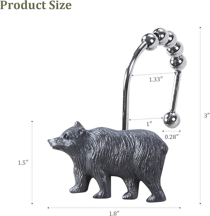 Decorative Forest Animal Shower Hooks, 12-Pack Bear Design with Smooth Gliding Rings, Rust-Proof for Bathroom Bedroom Living Room Decor - ModernBath