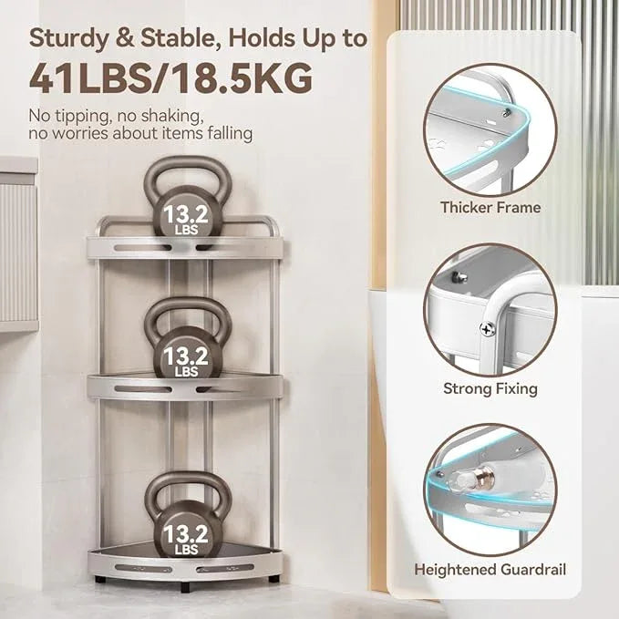 Corner Shower Caddy Standing, 3-Tier Rustproof Shower Organizer with Soap Holder, Aluminum Shower Shelf Stand for Bathroom Storage, Siver - ModernBath